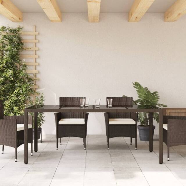 Berkfield Home Garden Table with Glass Top Brown 190x90x75 cm Poly Rattan - Size: 190 x 90 x 75 cm - image 1