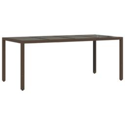 Berkfield Home Garden Table with Glass Top Brown 190x90x75 cm Poly Rattan - Size: 190 x 90 x 75 cm - thumbnail 6