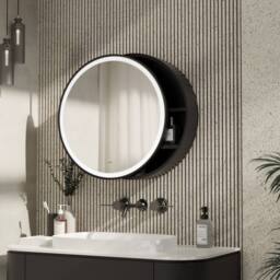Bathroom Kingdom Monty Black Framed Round Illuminated LED Mirror Cabinet 600mm - thumbnail 1