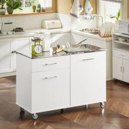 SoBuy Mobile Kitchen Island - Stainless Steel Top in White - thumbnail 1