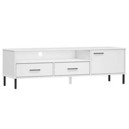 Berkfield Home TV Cabinet with Metal Legs White Solid Wood Pine OSLO - thumbnail 2