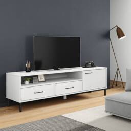 Berkfield Home TV Cabinet with Metal Legs White Solid Wood Pine OSLO