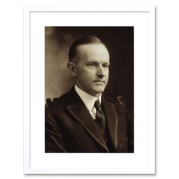 "Artery8 Wall Art Print US President Calvin Coolidge Portrait Photo Artwork Framed 9X7 Inch in White - Size: W7"" x H9""" - thumbnail 1