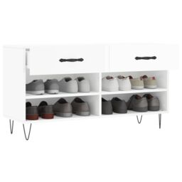 Berkfield Home Shoe Bench High Gloss White 102x35x55 cm Engineered Wood - Size: 102 x 35 x 55 cm - thumbnail 4