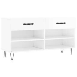 Berkfield Home Shoe Bench High Gloss White 102x35x55 cm Engineered Wood - Size: 102 x 35 x 55 cm - thumbnail 2