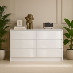 Harmin High Gloss Sleek Handleless 6 Drawer Chest Of Drawers in White - thumbnail 2