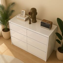 Harmin High Gloss Sleek Handleless 6 Drawer Chest Of Drawers in White - thumbnail 3