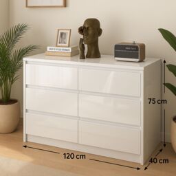 Harmin High Gloss Sleek Handleless 6 Drawer Chest Of Drawers in White - thumbnail 8