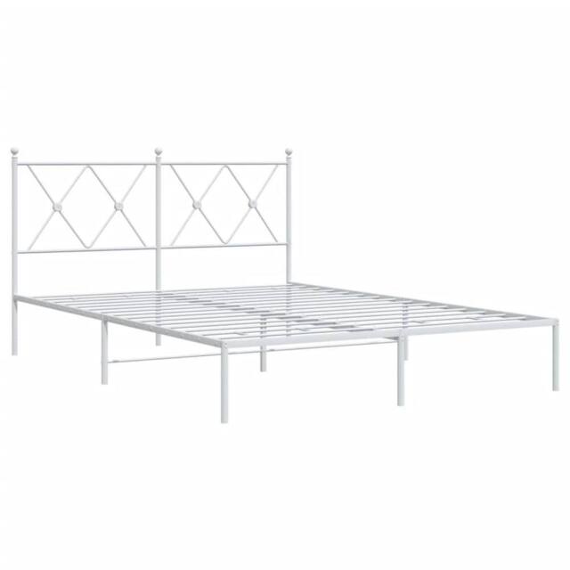 Berkfield Home Metal Bed Frame without Mattress with Headboard White 140x190cm - Size: 140x190 cm - image 1