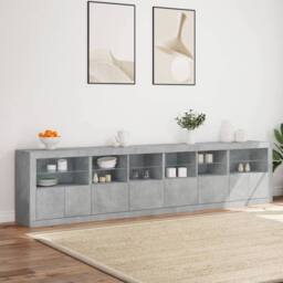 Berkfield Home Sideboard with LED Lights Concrete Grey 283x37x67 cm - Size: 283 x 37 x 67 cm - thumbnail 4