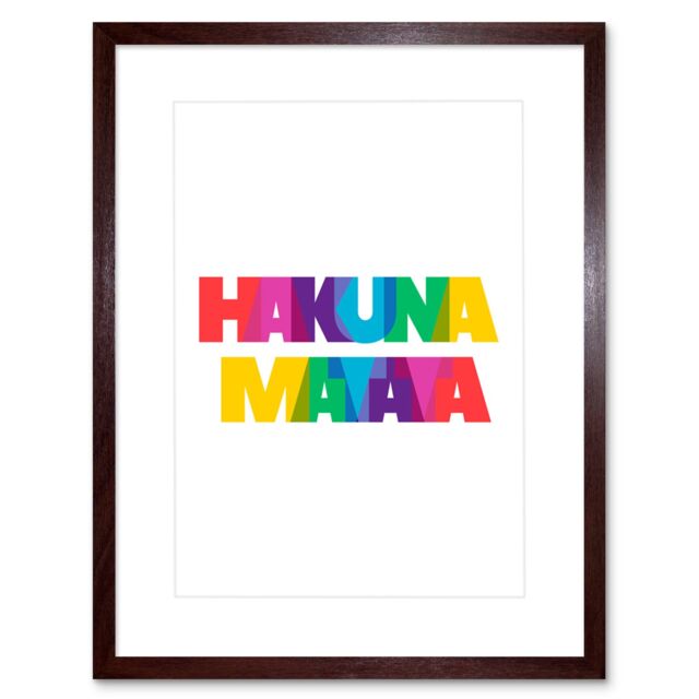 "Artery8 Wall Art Print Hakuna Matata Colourful Typography Framed in Brown - Size: W7"" x H9""" - image 1