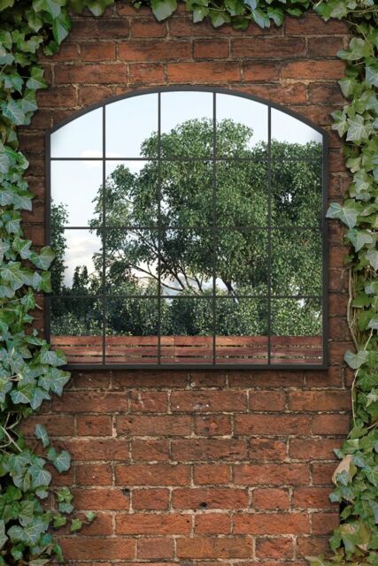 "MirrorOutlet Black Framed Arched Window Garden Mirror 39""x39"" 100x100CM - Size: 1 Pack" - image 1