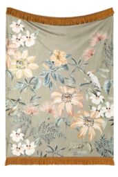 Soiree 'Sagara' Large Floral Print Soft Touch Velvet Throw in Green - Size: 130 cm x 180 cm - thumbnail 2