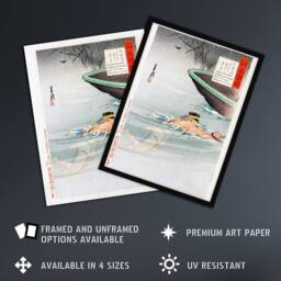 Artery8 Sergeant Kawasaki Stealing Enemy Boat Framed Wall Art Print Ogata Gekko in Blue - Size: A4 - thumbnail 2