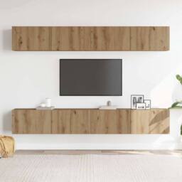 Berkfield Home Wall Mounted TV Cabinets 4 pcs Artisan Oak 100x30x30 cm in Brown - Size: 100 x 30 x 30 cm - thumbnail 3