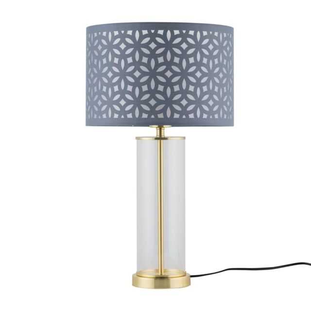 First Choice Lighting Aura - Satin Brass Table Lamp with Grey Cut Out Shade in Gold - image 1