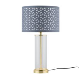 First Choice Lighting Aura - Satin Brass Table Lamp with Grey Cut Out Shade in Gold