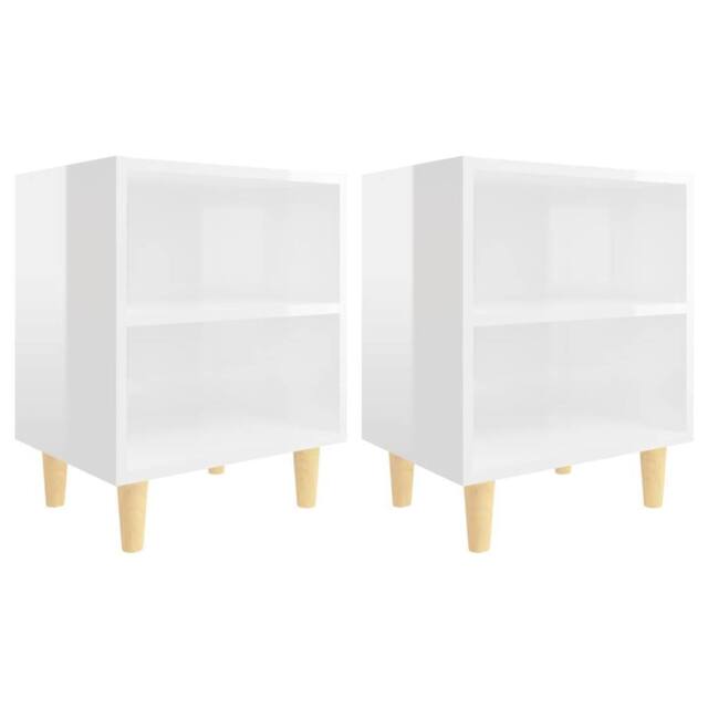 Berkfield Home Bed Cabinets Solid Wood Legs 2 pcs High Gloss White 40x30x50 cm - Size: 40 x 30 x 50 cm - image 1