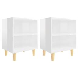 Berkfield Home Bed Cabinets Solid Wood Legs 2 pcs High Gloss White 40x30x50 cm - Size: 40 x 30 x 50 cm - thumbnail 1
