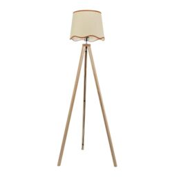 ValueLights Barbro Light Wood Tripod Floor Lamp with Natural Linen Scallop Edge Shade in Burnt Orange - thumbnail 2