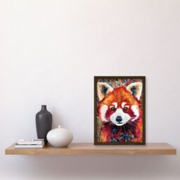 Artery8 Red Panda Portrait Multicoloured Folk Art Artwork Framed Wall Art Print A4 in Brown - thumbnail 2