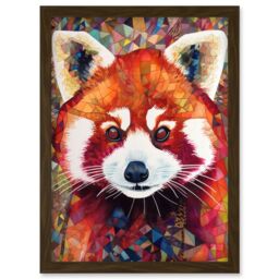 Artery8 Red Panda Portrait Multicoloured Folk Art Artwork Framed Wall Art Print A4 in Brown - thumbnail 1