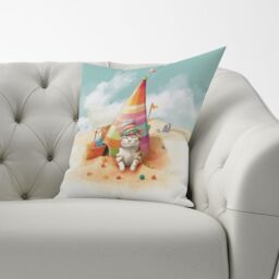 Warren Reed - Designer Cat On A Beach Holiday Cushions in Yellow - Size: 60 cm x 60 cm - thumbnail 3