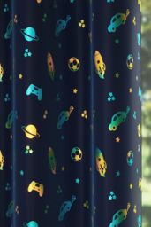 Enhanced Living Kids Blue Space & Football Thermal Room Darkening Eyelet Curtain - For Childrens Bedroom - Size: 117 cm width x 183 cm drop - thumbnail 3