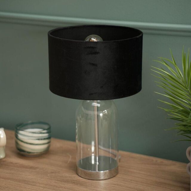 ValueLights Jessy Chrome Glass Table Lamp With Black Velvet Shade in Silver - image 1