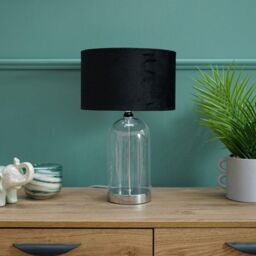 ValueLights Jessy Chrome Glass Table Lamp With Black Velvet Shade in Silver - thumbnail 3