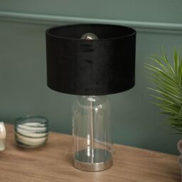 ValueLights Jessy Chrome Glass Table Lamp With Black Velvet Shade in Silver