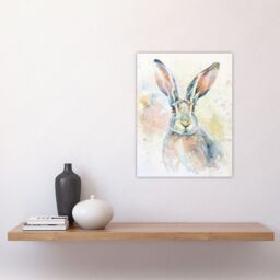 "Artery8 Colourful Bunny Rabbit Light Watercolour Painting Wall Art Print in White - Size: W24"" x H32""" - thumbnail 4