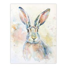 "Artery8 Colourful Bunny Rabbit Light Watercolour Painting Wall Art Print in White - Size: W24"" x H32""" - thumbnail 1