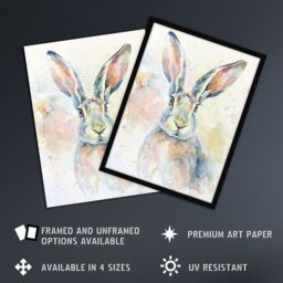 "Artery8 Colourful Bunny Rabbit Light Watercolour Painting Wall Art Print in White - Size: W24"" x H32""" - thumbnail 2