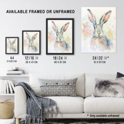 "Artery8 Colourful Bunny Rabbit Light Watercolour Painting Wall Art Print in White - Size: W24"" x H32""" - thumbnail 3