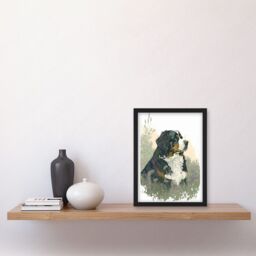 Artery8 Bernese Mountain Dog in Wild Flower Field Watercolour Illustration Artwork Framed Wall Art Print A4 in Black - thumbnail 2