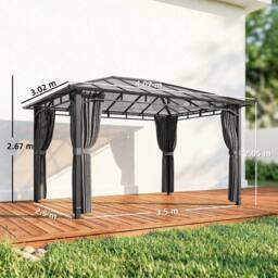 OUTSUNNY 3 x 4 m Hardtop Gazebo with PC Roof, Aluminium Frame, Dark Grey - Size: 3m x 4m - thumbnail 3