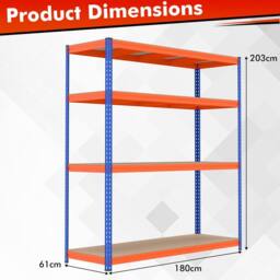 Costway 4-Tier Metal Storage Shelving Unit 181 x 61 x 203 cm Utility Storage - thumbnail 2