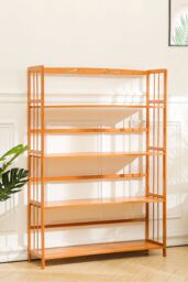 Living and Home 4-tiered Bamboo Bookshelf Freestanding Bookcase Home Storage Shelves in Brown - thumbnail 2