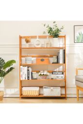 Living and Home 4-tiered Bamboo Bookshelf Freestanding Bookcase Home Storage Shelves in Brown - thumbnail 3