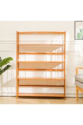 Living and Home 4-tiered Bamboo Bookshelf Freestanding Bookcase Home Storage Shelves in Brown - thumbnail 5