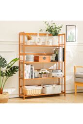 Living and Home 4-tiered Bamboo Bookshelf Freestanding Bookcase Home Storage Shelves in Brown - thumbnail 4