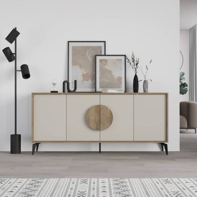 Decortie 'Gora' Four Door Sideboard with Chipboard Handles & Metal Legs in Cream - Size: 3 Pack - image 1