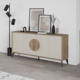 Decortie 'Gora' Four Door Sideboard with Chipboard Handles & Metal Legs in Cream - Size: 3 Pack - thumbnail 4