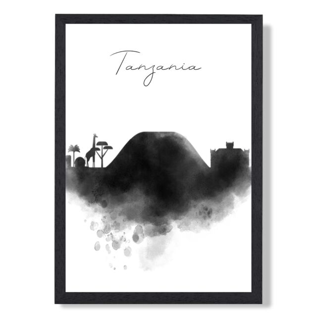 ARTZE Tanzania Watercolour Skyline City Framed Print SIZE: A4 with Black Frame - image 1