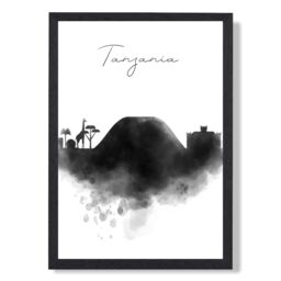 ARTZE Tanzania Watercolour Skyline City Framed Print SIZE: A4 with Black Frame - thumbnail 1