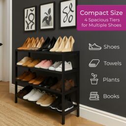 Neo 4 Tier Bamboo Wooden Shoe Storage in Jet Black - thumbnail 3
