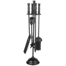 Valiant Fireside Companion Tool Set Includes Ash Shovel, Brush, Coal Tongs, Poker & Decorative Stand in Black - thumbnail 6