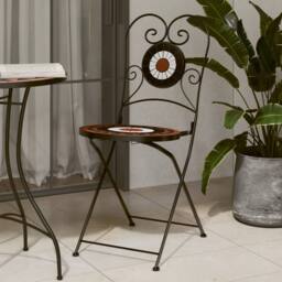Berkfield Home Bistro Chairs Foldable 2 pcs Terracotta & White Ceramic - thumbnail 2