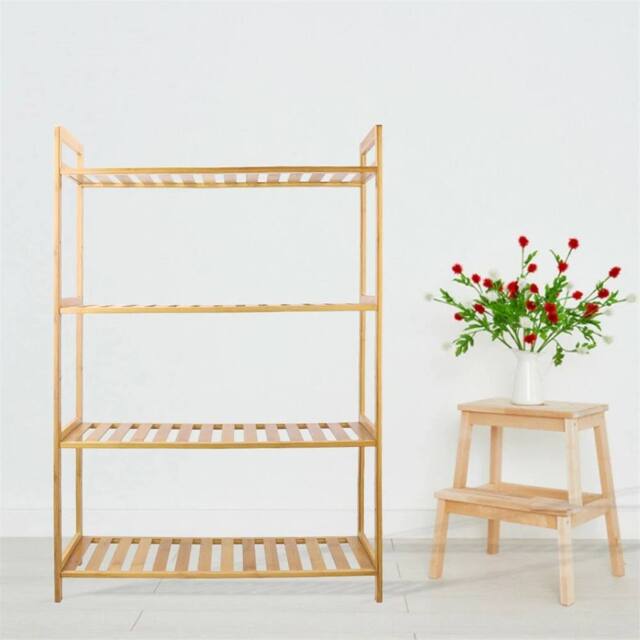 KORVIXA Bathroom Kitchen Storage Bamboo 4 Shelves Plant Flower Stand in Natural - Size: 100 cm x 100 cm - image 1